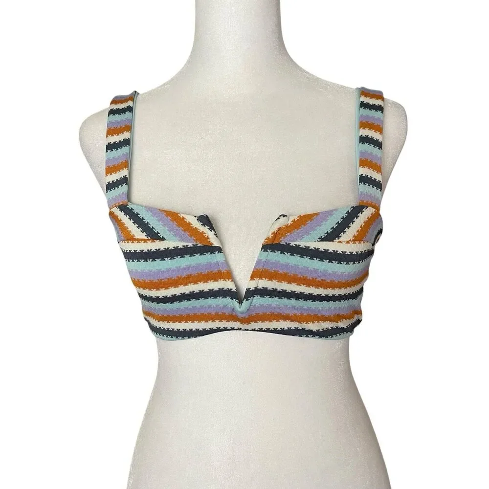 L*Space Small Lee Lee Bikini Top Printed Square Neck V NWT Swimwear Swim